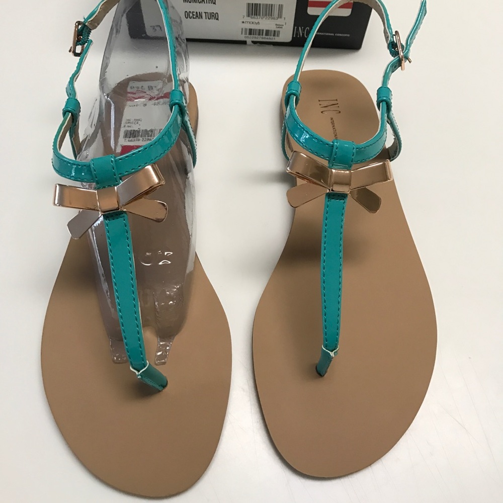 New INC turqoiuse patent leather bow sandals.